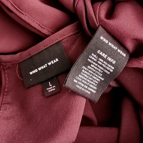 WHO WHAT WEAR WWW Burgundy Chiffon Caplet Dress L Cape Long Sleeve MODEST - Picture 12 of 16